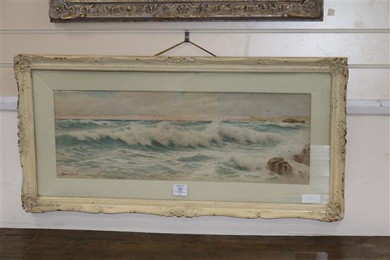 Ernest Stuart -watercolour, Titled heavy weather, Yorkshire coast 26 x 75cm